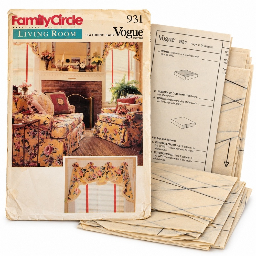 Vogue 931 Sewing Pattern Family Circle Living Room Valance Slipcover OS Fair